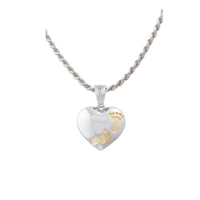 sterling silver heart with footprints cremation pendant necklace